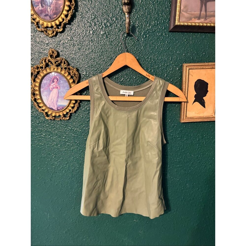 Another Love Women's Carmela Mix Media Vegan Leather Tank Sz XS Green